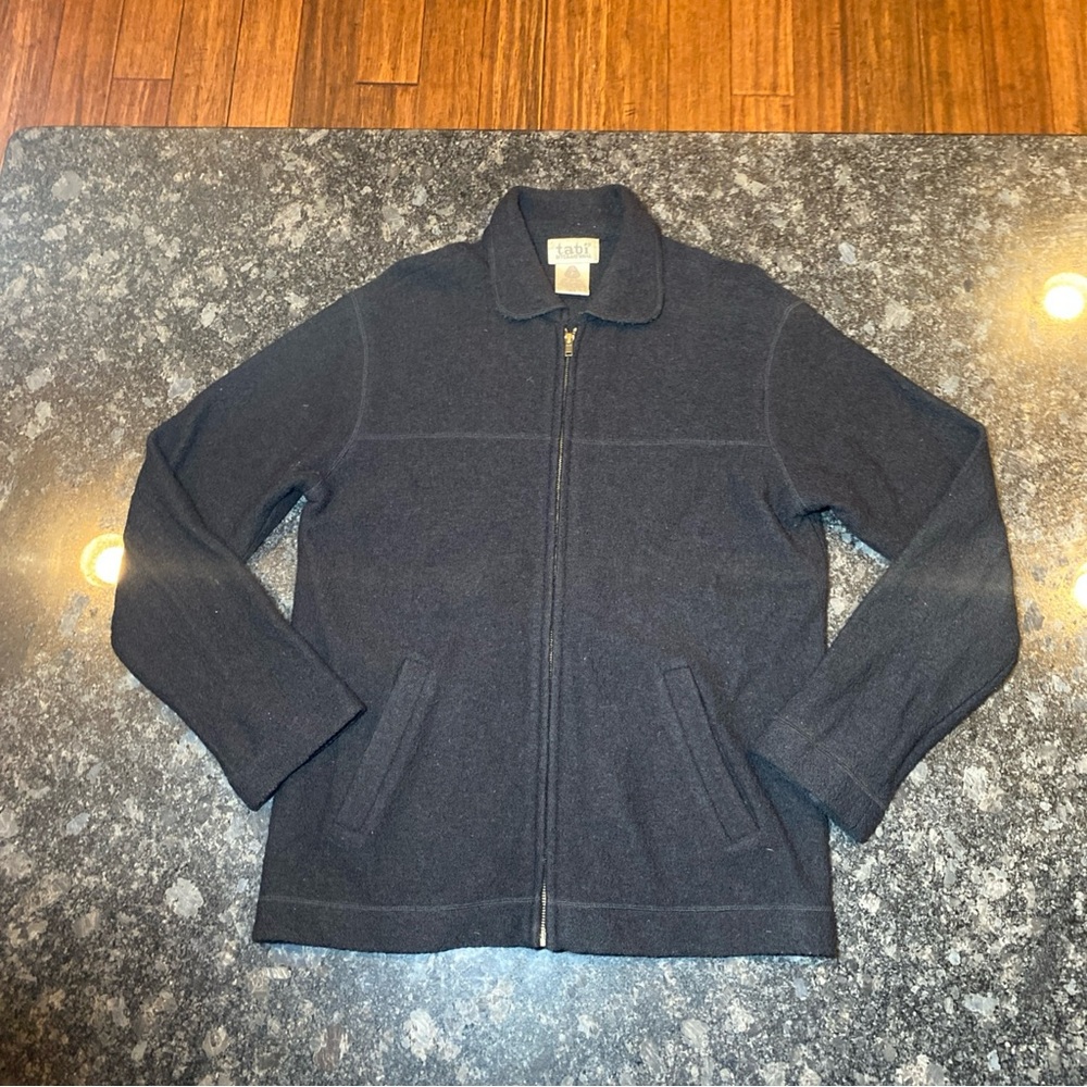 Tabi International Wool Zip Sweater Mens Small Black Full Zip Jacket Knit Top